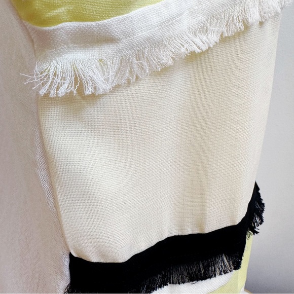 Altamira Milano White Yellow Black Fringe Mesh Long Sleeve Top M/L NEW - Picture 11 of 16